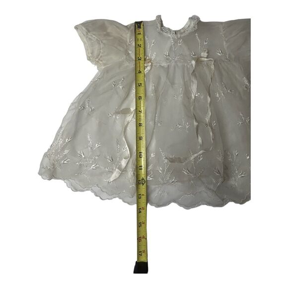 1950's Carol Joy Creation Christening Dress Sheer Satin Ribbons Lace White Gown - Picture 3 of 14